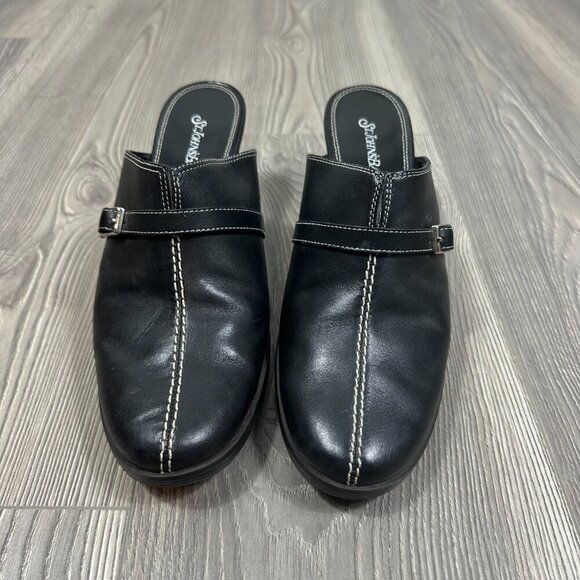St. John’s Bay Black Leather Mule Clogs with Buckle – Size 8 - Picture 4 of 5